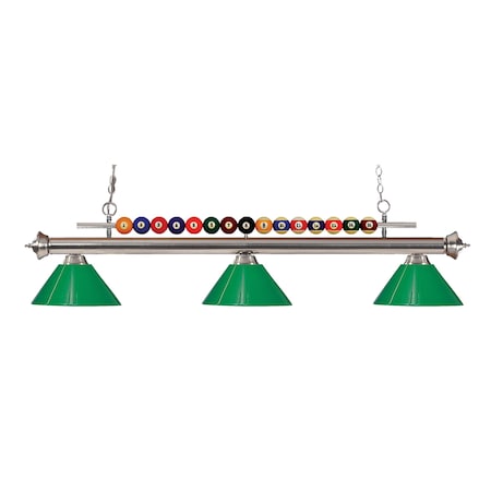 Z-Lite Shark 3 Light Billiard Light, Brushed Nickel & Green 170BN-PGR